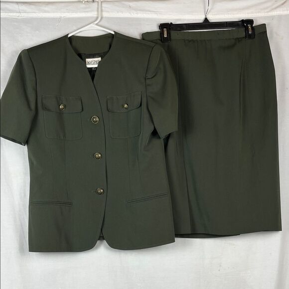 Kasper Dresses & Skirts - Vintage Kasper for ASL Dark Olive Green Military Style Women's Skirt Suit